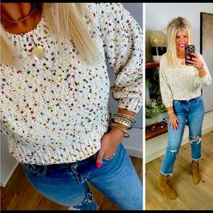 Cropped Cream Multi Cotton Ball Sweater